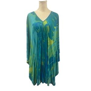 Natori Bat sleeve Y2K Tunic Dress Size M Blue,gree